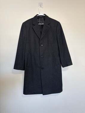 London Fog Signature Men's Wool Blend Single Breasted Overcoat in Charcoal Gray